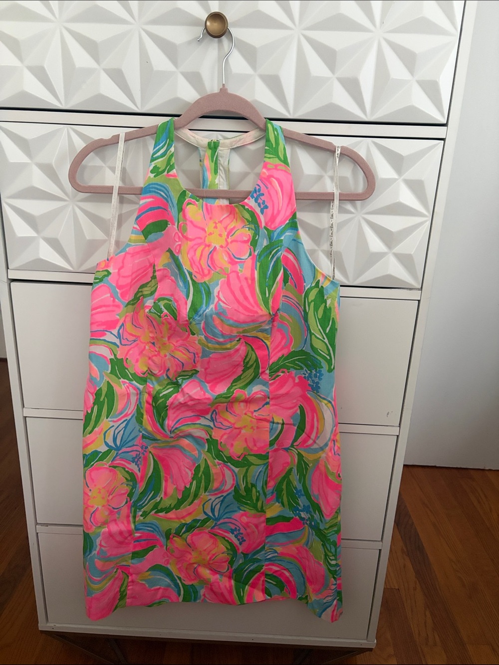 Lilly Pulitzer Girls' Bright Pink and Green Floral Halter Shift Dress